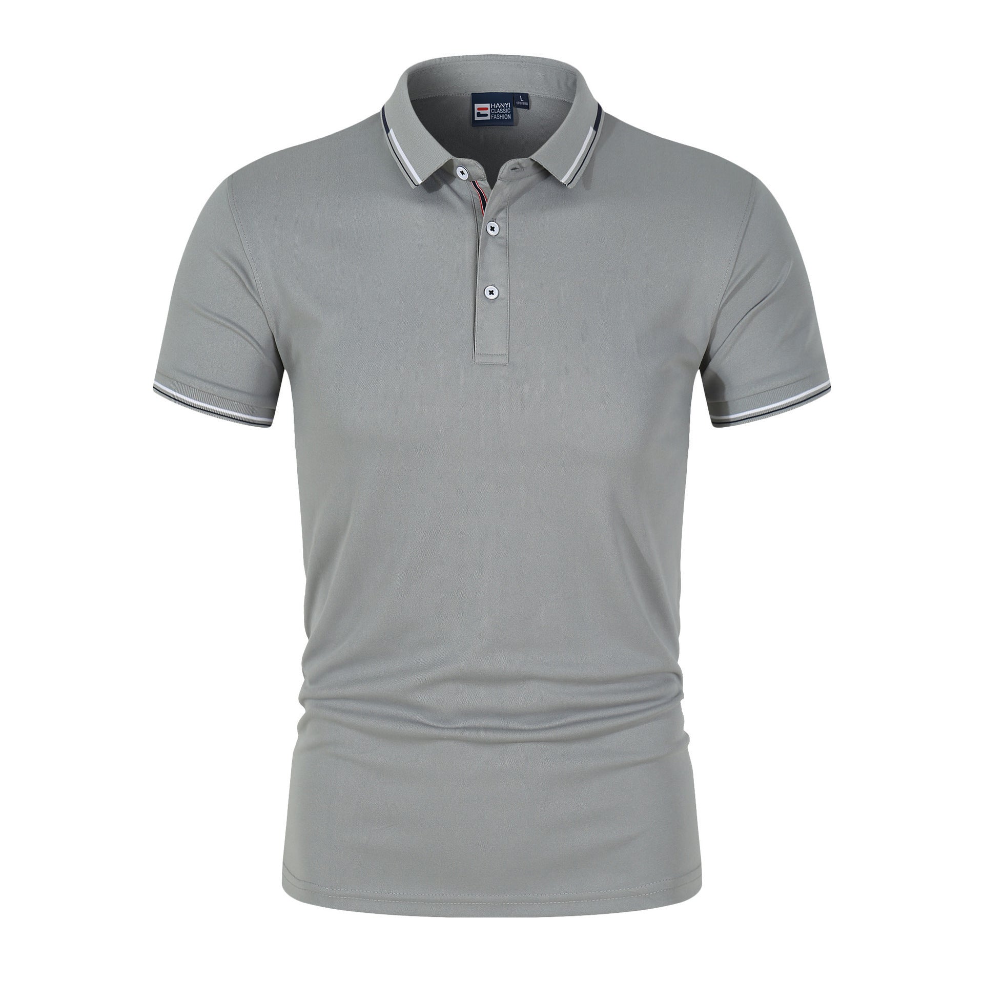 Solid-color Mens Polo Shirt With A Stand-up Collar And Short Sleeves