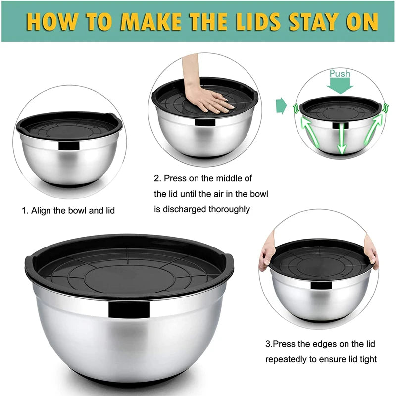 Mixing Bowls with Lids and Non Slip Bases Stainless Steel Mixing Bowls Set for Baking