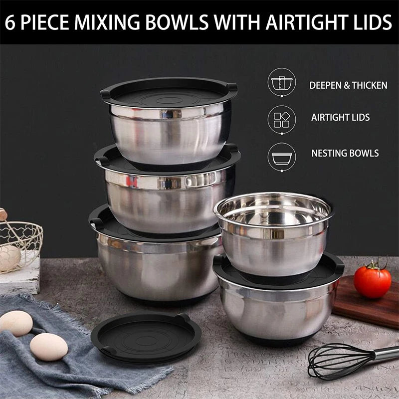 Mixing Bowls with Lids and Non Slip Bases Stainless Steel Mixing Bowls Set for Baking
