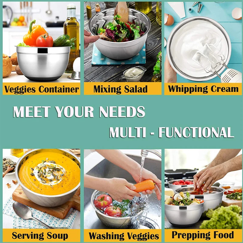 Mixing Bowls with Lids and Non Slip Bases Stainless Steel Mixing Bowls Set for Baking