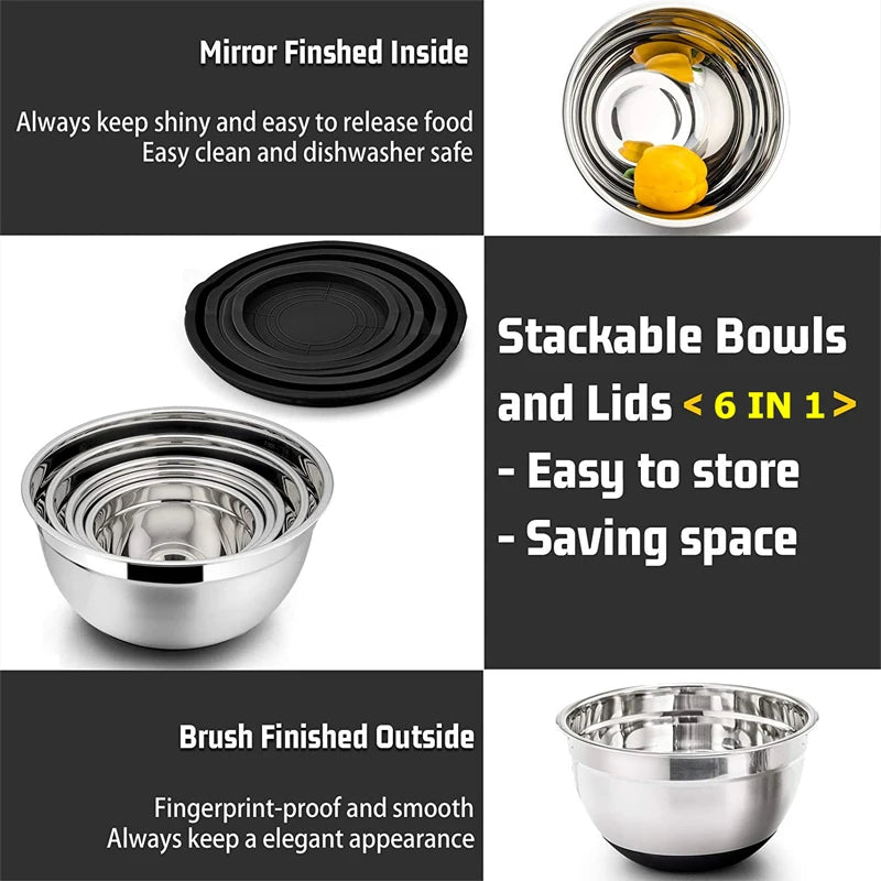 Mixing Bowls with Lids and Non Slip Bases Stainless Steel Mixing Bowls Set for Baking
