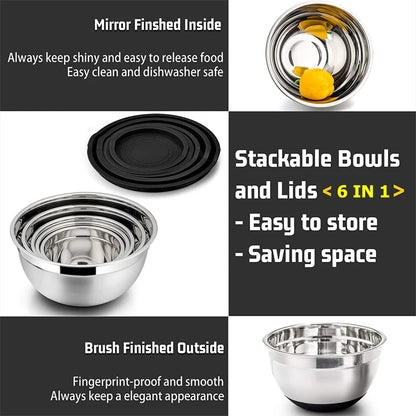 Mixing Bowls with Lids and Non Slip Bases Stainless Steel Mixing Bowls Set for Baking