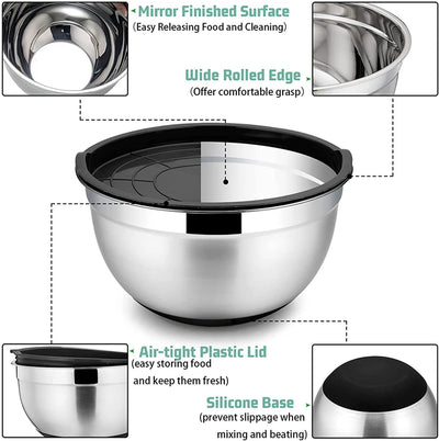 Mixing Bowls with Lids and Non Slip Bases Stainless Steel Mixing Bowls Set for Baking