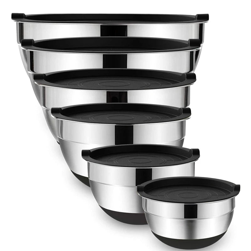 Mixing Bowls with Lids and Non Slip Bases Stainless Steel Mixing Bowls Set for Baking