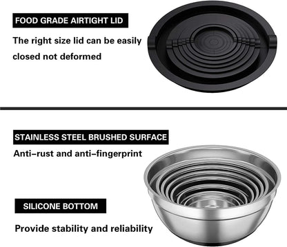 Mixing Bowls with Lids and Non Slip Bases Stainless Steel Mixing Bowls Set for Baking