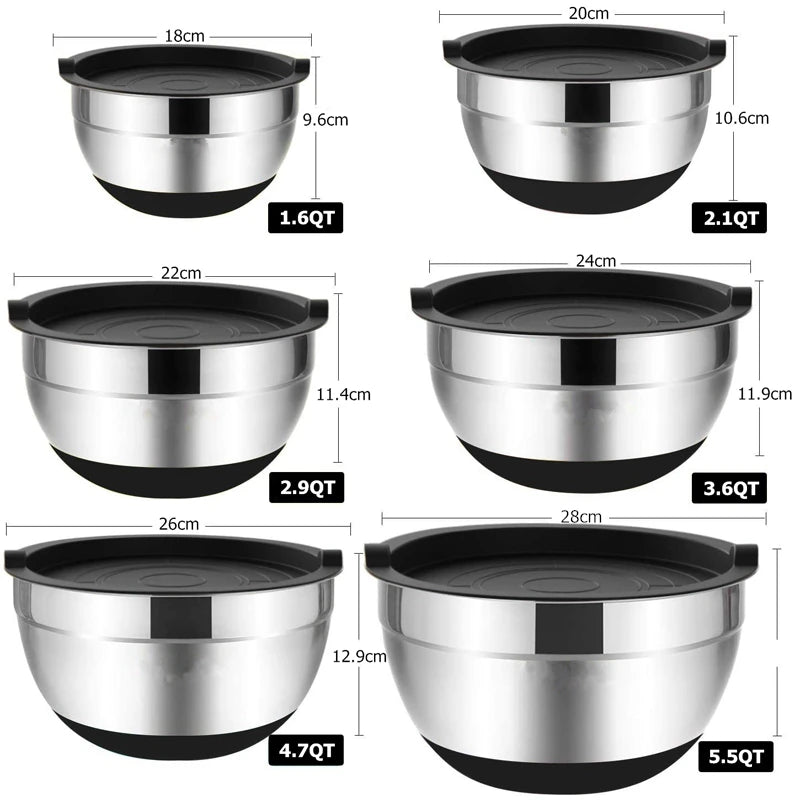 Mixing Bowls with Lids and Non Slip Bases Stainless Steel Mixing Bowls Set for Baking