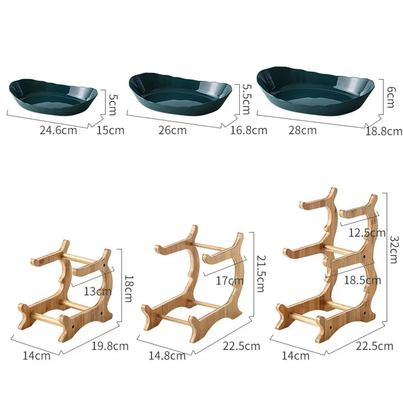 Three Layer Table Plates Dinnerware Wooden Kitchen Fruit Bowl