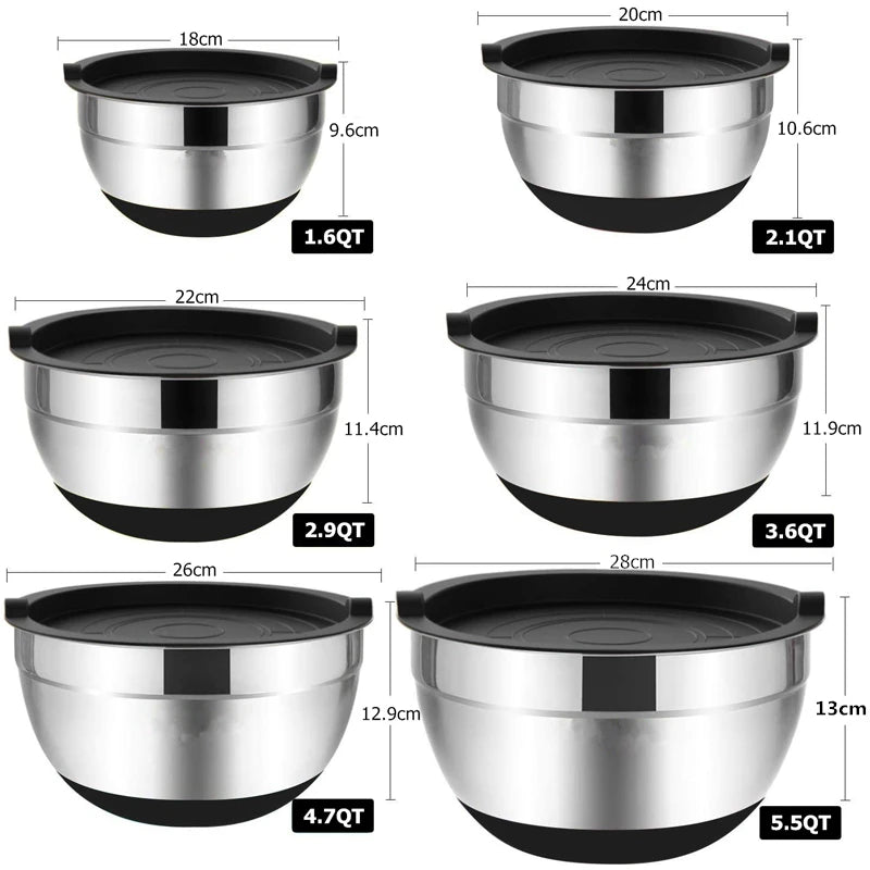 Mixing Bowls with Lids and Non Slip Bases Stainless Steel Mixing Bowls Set for Baking