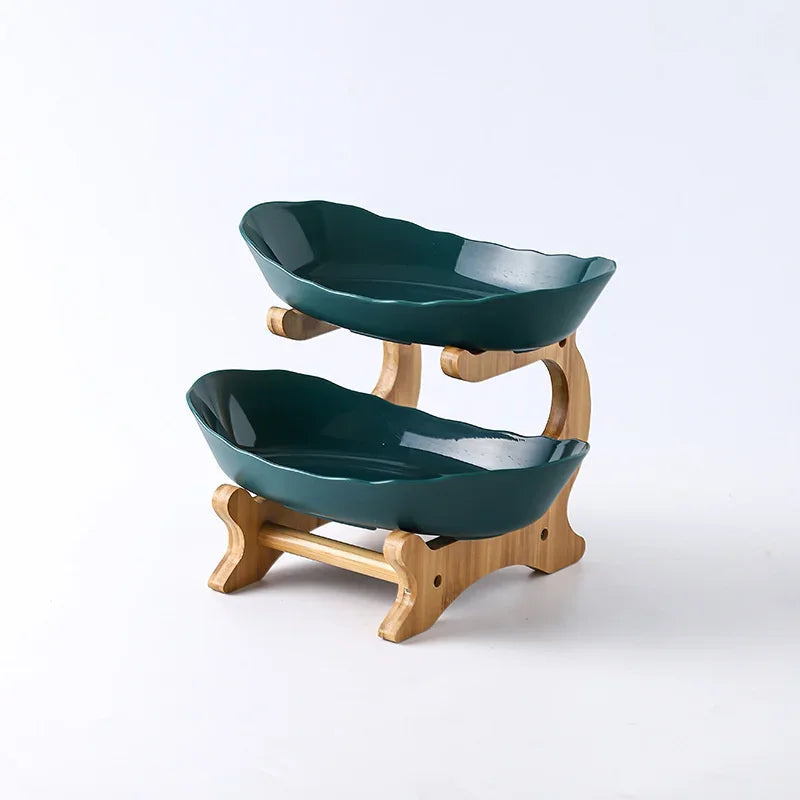 Three Layer Table Plates Dinnerware Wooden Kitchen Fruit Bowl