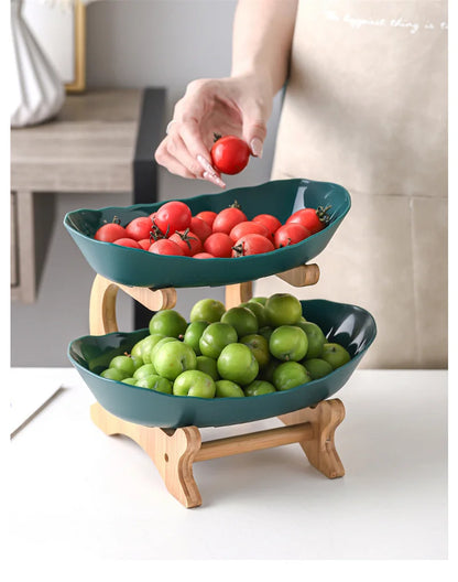 Three Layer Table Plates Dinnerware Wooden Kitchen Fruit Bowl