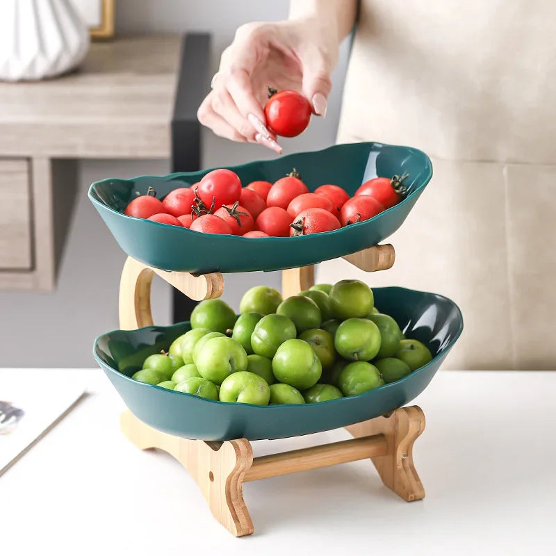Three Layer Table Plates Dinnerware Wooden Kitchen Fruit Bowl