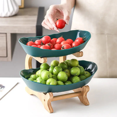 Three Layer Table Plates Dinnerware Wooden Kitchen Fruit Bowl
