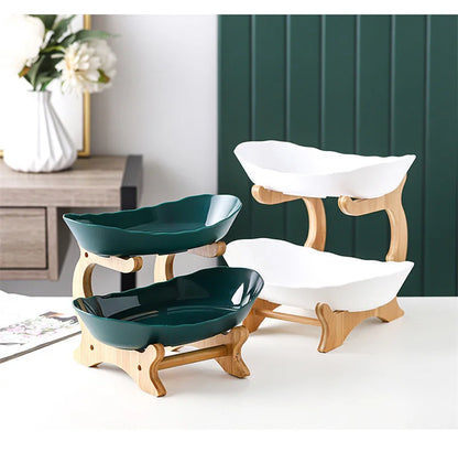 Three Layer Table Plates Dinnerware Wooden Kitchen Fruit Bowl