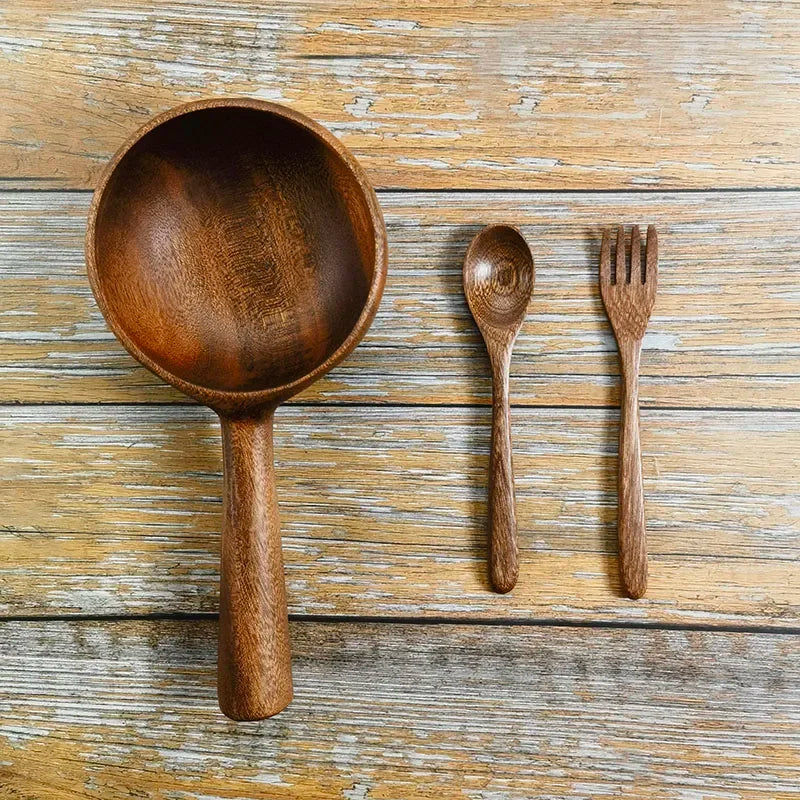 Kitchen Bar Utensils, Wooden Cutlery, Bowls, Spoons, Forks Set.