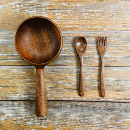 Kitchen Bar Utensils, Wooden Cutlery, Bowls, Spoons, Forks Set.