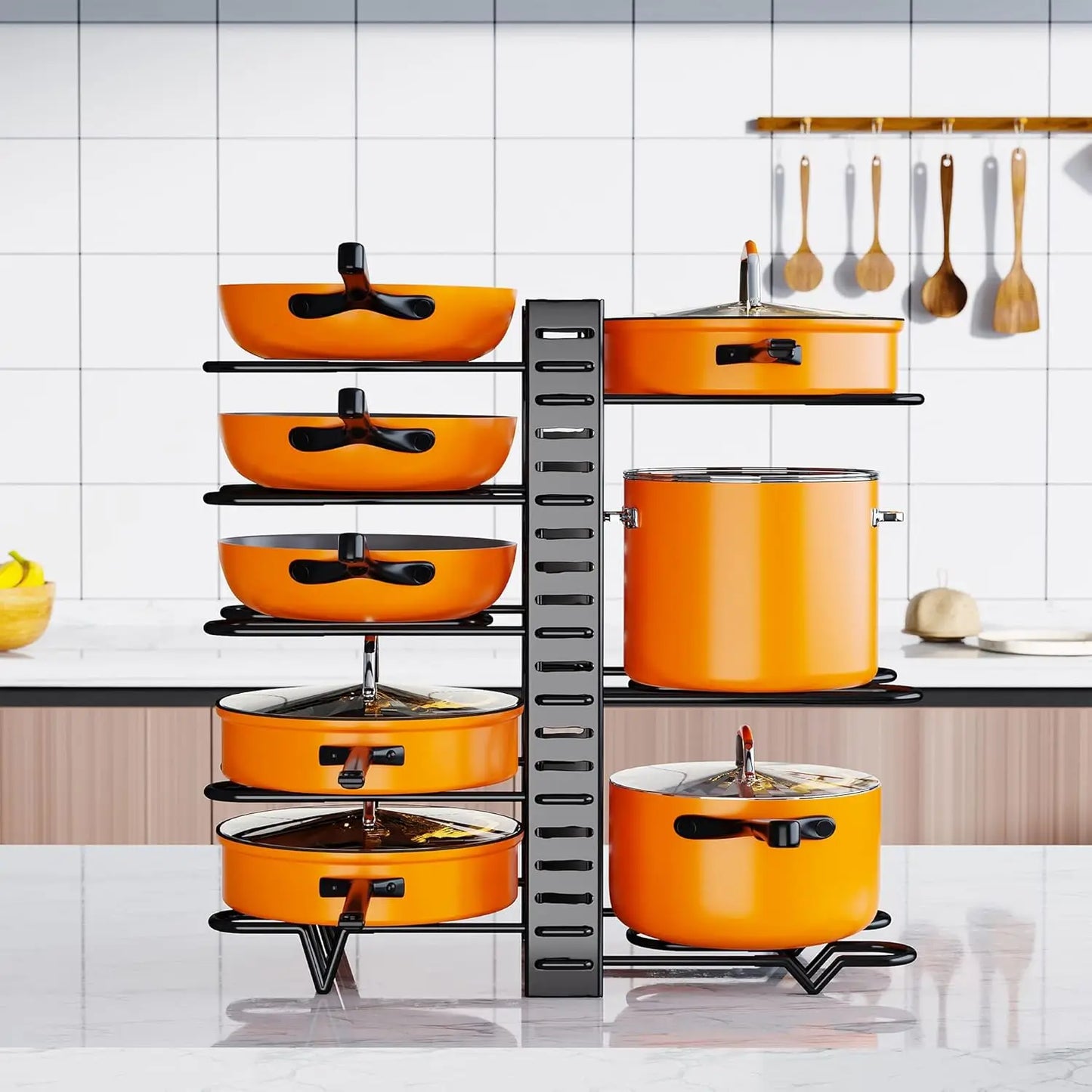 Upgraded Pots and Pans Organizer Rack for Kitchen