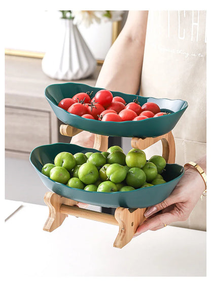 Three Layer Table Plates Dinnerware Wooden Kitchen Fruit Bowl