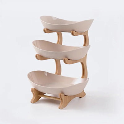 Three Layer Table Plates Dinnerware Wooden Kitchen Fruit Bowl