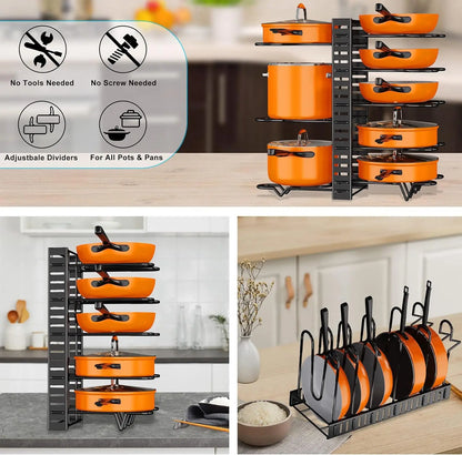 Upgraded Pots and Pans Organizer Rack for Kitchen