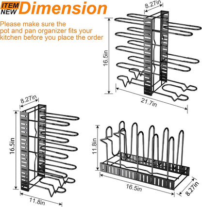 Upgraded Pots and Pans Organizer Rack for Kitchen