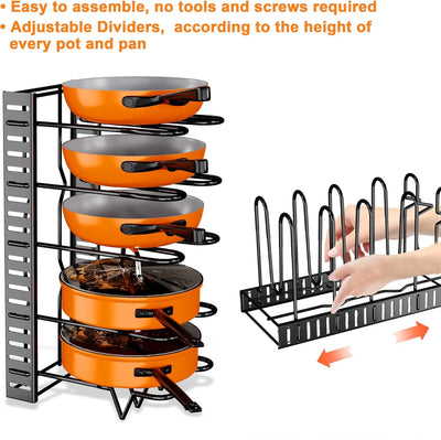 Upgraded Pots and Pans Organizer Rack for Kitchen