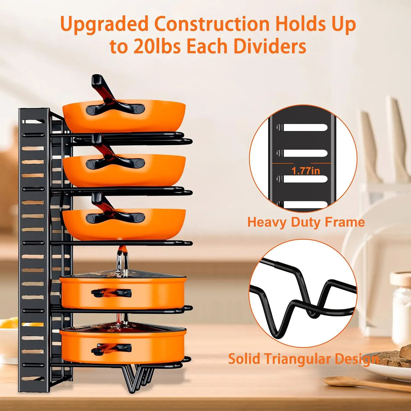 Upgraded Pots and Pans Organizer Rack for Kitchen