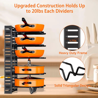 Upgraded Pots and Pans Organizer Rack for Kitchen
