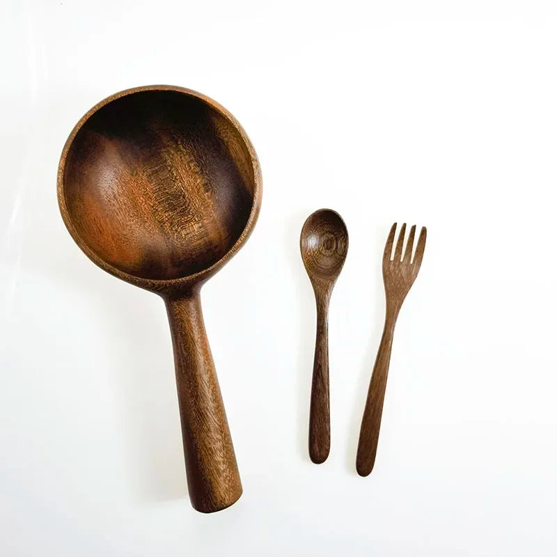 Kitchen Bar Utensils, Wooden Cutlery, Bowls, Spoons, Forks Set.