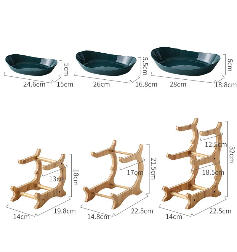 Three Layer Table Plates Dinnerware Wooden Kitchen Fruit Bowl