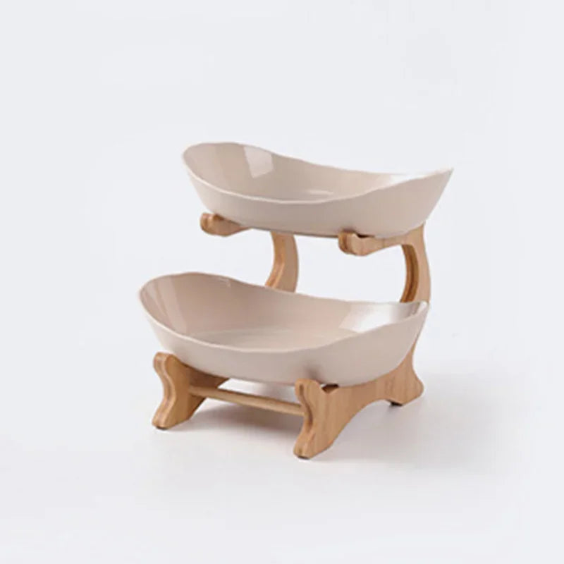 Three Layer Table Plates Dinnerware Wooden Kitchen Fruit Bowl