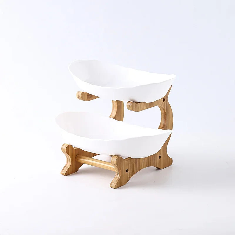 Three Layer Table Plates Dinnerware Wooden Kitchen Fruit Bowl