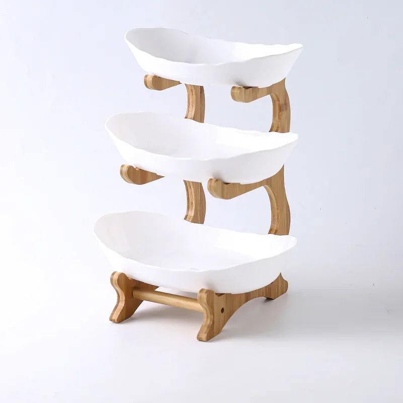 Three Layer Table Plates Dinnerware Wooden Kitchen Fruit Bowl