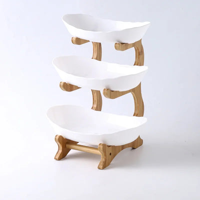 Three Layer Table Plates Dinnerware Wooden Kitchen Fruit Bowl