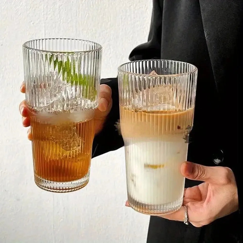Stripe Glass Cup with Lid and Straw