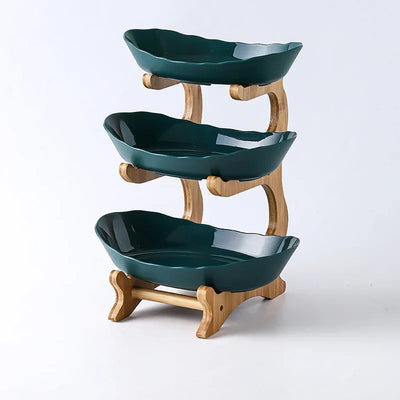 Three Layer Table Plates Dinnerware Wooden Kitchen Fruit Bowl
